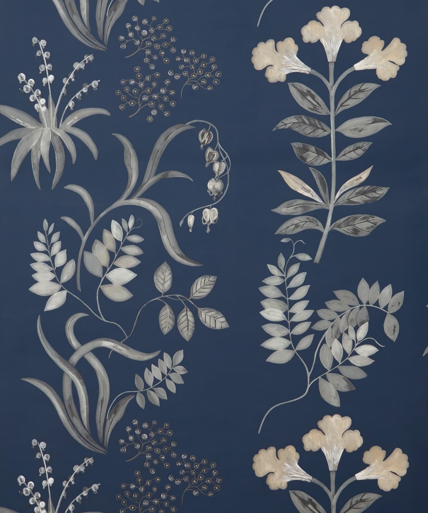 Botanical Stripe Wallpaper in Pewter Blue - Image 3