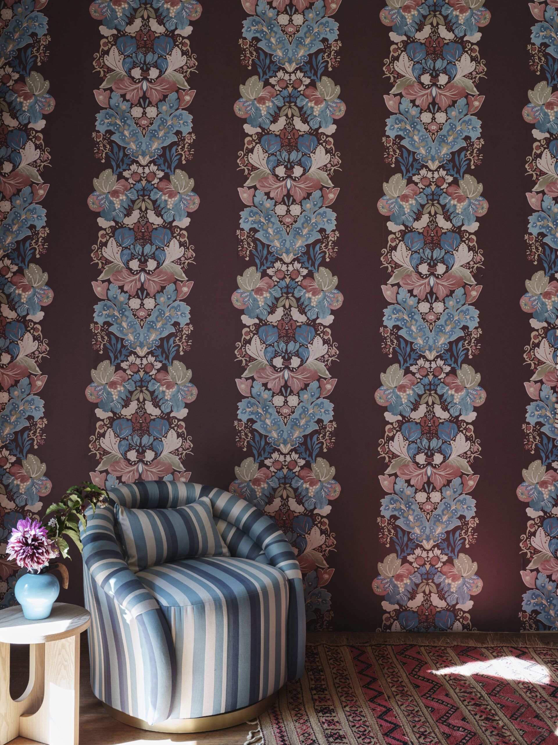 Glastonbury Stripe Wallpaper in Brinjal - Image 6